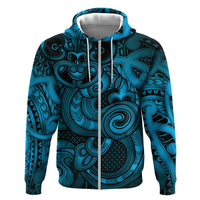 Aotearoa Maori Hei Tiki Hoodie Kikorangi Kowhaiwhai Puhoro Motif LT9 Zip Hoodie Blue - Polynesian Pride