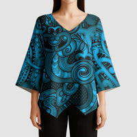 Aotearoa Maori Hei Tiki Kimono Sleeve Blouse Kikorangi Kowhaiwhai Puhoro Motif LT9 - Polynesian Pride