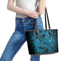 Aotearoa Maori Hei Tiki Leather Tote Bag Kikorangi Kowhaiwhai Puhoro Motif LT9 - Polynesian Pride