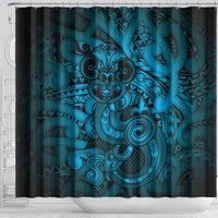 Aotearoa Maori Hei Tiki Shower Curtain Kikorangi Kowhaiwhai Puhoro Motif LT9 - Polynesian Pride