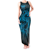 Aotearoa Maori Hei Tiki Tank Maxi Dress Kikorangi Kowhaiwhai Puhoro Motif LT9 Women Blue - Polynesian Pride