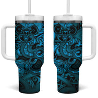 Aotearoa Maori Hei Tiki Tumbler With Handle Kikorangi Kowhaiwhai Puhoro Motif LT9 One Size: 40 oz Blue - Polynesian Pride