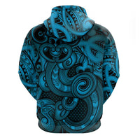 Aotearoa Maori Hei Tiki Zip Hoodie Kikorangi Kowhaiwhai Puhoro Motif LT9 - Polynesian Pride