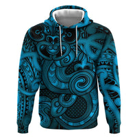 Aotearoa Maori Hei Tiki Zip Hoodie Kikorangi Kowhaiwhai Puhoro Motif LT9 Pullover Hoodie Blue - Polynesian Pride