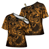 Aotearoa Maori Hei Tiki Cross Shoulder Shirt Koura Kowhaiwhai Puhoro Motif LT9 - Polynesian Pride