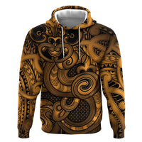 Aotearoa Maori Hei Tiki Hoodie Koura Kowhaiwhai Puhoro Motif LT9 Pullover Hoodie Gold - Polynesian Pride