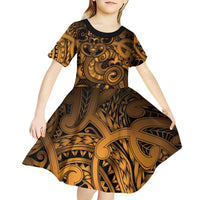 Aotearoa Maori Hei Tiki Kid Short Sleeve Dress Koura Kowhaiwhai Puhoro Motif LT9 - Polynesian Pride