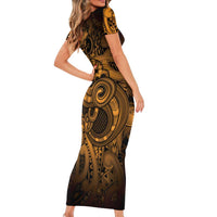Aotearoa Maori Hei Tiki Short Sleeve Bodycon Dress Koura Kowhaiwhai Puhoro Motif LT9 - Polynesian Pride