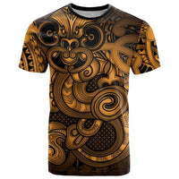 Aotearoa Maori Hei Tiki T Shirt Koura Kowhaiwhai Puhoro Motif LT9 Gold - Polynesian Pride