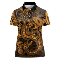 Aotearoa Maori Hei Tiki Women Polo Shirt Koura Kowhaiwhai Puhoro Motif LT9 Female Gold - Polynesian Pride