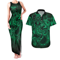 Aotearoa Maori Hei Tiki Couples Matching Tank Maxi Dress and Hawaiian Shirt Kakariki Kowhaiwhai Puhoro Motif LT9 Green - Polynesian Pride