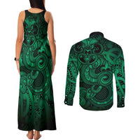 Aotearoa Maori Hei Tiki Couples Matching Tank Maxi Dress and Long Sleeve Button Shirt Kakariki Kowhaiwhai Puhoro Motif LT9 - Polynesian Pride