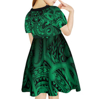 Aotearoa Maori Hei Tiki Kid Short Sleeve Dress Kakariki Kowhaiwhai Puhoro Motif LT9 - Polynesian Pride