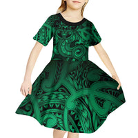 Aotearoa Maori Hei Tiki Kid Short Sleeve Dress Kakariki Kowhaiwhai Puhoro Motif LT9 - Polynesian Pride