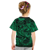 Aotearoa Maori Hei Tiki Kid T Shirt Kakariki Kowhaiwhai Puhoro Motif LT9 - Polynesian Pride