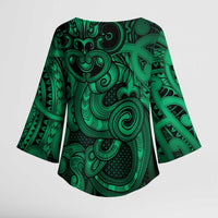 Aotearoa Maori Hei Tiki Kimono Sleeve Blouse Kakariki Kowhaiwhai Puhoro Motif LT9 - Polynesian Pride