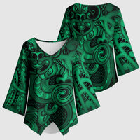 Aotearoa Maori Hei Tiki Kimono Sleeve Blouse Kakariki Kowhaiwhai Puhoro Motif LT9 - Polynesian Pride