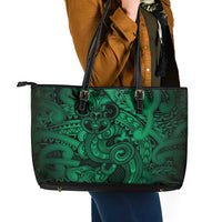 Aotearoa Maori Hei Tiki Leather Tote Bag Kakariki Kowhaiwhai Puhoro Motif LT9 - Polynesian Pride