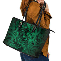 Aotearoa Maori Hei Tiki Leather Tote Bag Kakariki Kowhaiwhai Puhoro Motif LT9 - Polynesian Pride
