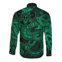 Aotearoa Maori Hei Tiki Long Sleeve Button Shirt Kakariki Kowhaiwhai Puhoro Motif LT9 - Polynesian Pride