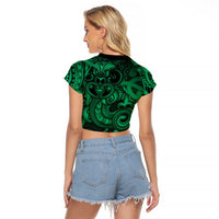 Aotearoa Maori Hei Tiki Raglan Cropped T Shirt Kakariki Kowhaiwhai Puhoro Motif LT9 - Polynesian Pride