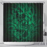 Aotearoa Maori Hei Tiki Shower Curtain Kakariki Kowhaiwhai Puhoro Motif LT9 - Polynesian Pride
