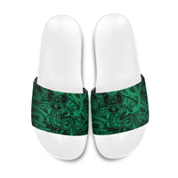Aotearoa Maori Hei Tiki Slide Sandals Kakariki Kowhaiwhai Puhoro Motif LT9 Green - Polynesian Pride