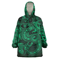 Aotearoa Maori Hei Tiki Wearable Blanket Hoodie Kakariki Kowhaiwhai Puhoro Motif LT9 One Size Green - Polynesian Pride