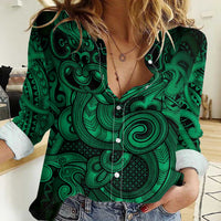 Aotearoa Maori Hei Tiki Women Casual Shirt Kakariki Kowhaiwhai Puhoro Motif LT9 Female Green - Polynesian Pride