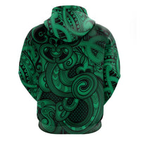 Aotearoa Maori Hei Tiki Zip Hoodie Kakariki Kowhaiwhai Puhoro Motif LT9 - Polynesian Pride