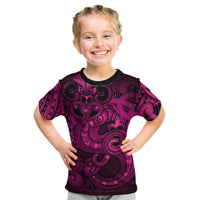 Aotearoa Maori Hei Tiki Kid T Shirt Mawhero Kowhaiwhai Puhoro Motif LT9 Pink - Polynesian Pride