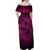 Aotearoa Maori Hei Tiki Off Shoulder Maxi Dress Mawhero Kowhaiwhai Puhoro Motif LT9 - Polynesian Pride