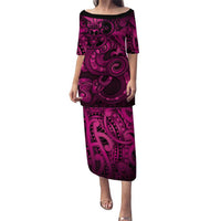 Aotearoa Maori Hei Tiki Puletasi Mawhero Kowhaiwhai Puhoro Motif LT9 Long Dress Pink - Polynesian Pride