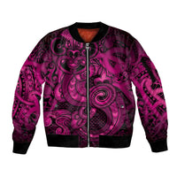 Aotearoa Maori Hei Tiki Sleeve Zip Bomber Jacket Mawhero Kowhaiwhai Puhoro Motif LT9 Unisex Pink - Polynesian Pride