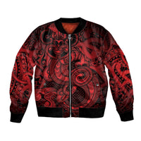 Aotearoa Maori Hei Tiki Bomber Jacket Whero Kowhaiwhai Puhoro Motif