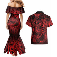 Aotearoa Maori Hei Tiki Couples Matching Mermaid Dress and Hawaiian Shirt Whero Kowhaiwhai Puhoro Motif LT9 - Polynesian Pride