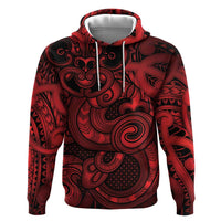 Aotearoa Maori Hei Tiki Hoodie Whero Kowhaiwhai Puhoro Motif LT9 Pullover Hoodie Red - Polynesian Pride