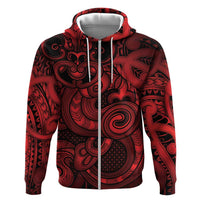 Aotearoa Maori Hei Tiki Hoodie Whero Kowhaiwhai Puhoro Motif LT9 Zip Hoodie Red - Polynesian Pride