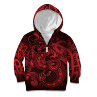 Aotearoa Maori Hei Tiki Kid Hoodie Whero Kowhaiwhai Puhoro Motif LT9 Zip Hoodie Red - Polynesian Pride
