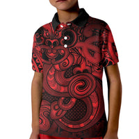 Aotearoa Maori Hei Tiki Kid Polo Shirt Whero Kowhaiwhai Puhoro Motif LT9 Kid Red - Polynesian Pride