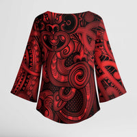 Aotearoa Maori Hei Tiki Kimono Sleeve Blouse Whero Kowhaiwhai Puhoro Motif LT9 - Polynesian Pride