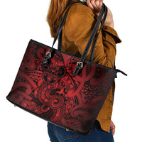 Aotearoa Maori Hei Tiki Leather Tote Bag Whero Kowhaiwhai Puhoro Motif LT9 - Polynesian Pride