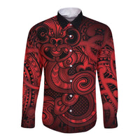 Aotearoa Maori Hei Tiki Long Sleeve Button Shirt Whero Kowhaiwhai Puhoro Motif LT9 Unisex Red - Polynesian Pride