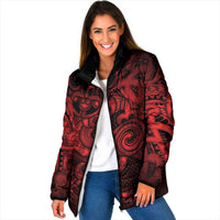 Aotearoa Maori Hei Tiki Padded Jacket Whero Kowhaiwhai Puhoro Motif