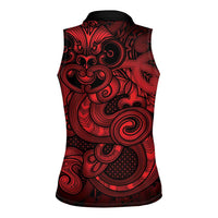 Aotearoa Maori Hei Tiki Women Sleeveless Polo Shirt Whero Kowhaiwhai Puhoro Motif LT9 - Polynesian Pride