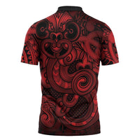 Aotearoa Maori Hei Tiki Zipper Polo Shirt Whero Kowhaiwhai Puhoro Motif LT9 - Polynesian Pride