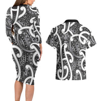 Aotearoa Maori Kowhaiwhai Couples Matching Long Sleeve Bodycon Dress and Hawaiian Shirt Kiwikiwi Puhoro and Patiki LT9 - Polynesian Pride