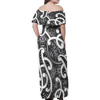 Aotearoa Maori Kowhaiwhai Family Matching Off Shoulder Maxi Dress and Hawaiian Shirt Kiwikiwi Puhoro and Patiki LT9 - Polynesian Pride