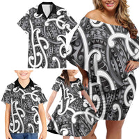Aotearoa Maori Kowhaiwhai Family Matching Off Shoulder Short Dress and Hawaiian Shirt Kiwikiwi Puhoro and Patiki LT9 - Polynesian Pride