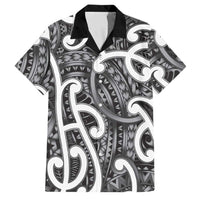 Aotearoa Maori Kowhaiwhai Family Matching Puletasi and Hawaiian Shirt Kiwikiwi Puhoro and Patiki LT9 Dad's Shirt - Short Sleeve Grey - Polynesian Pride